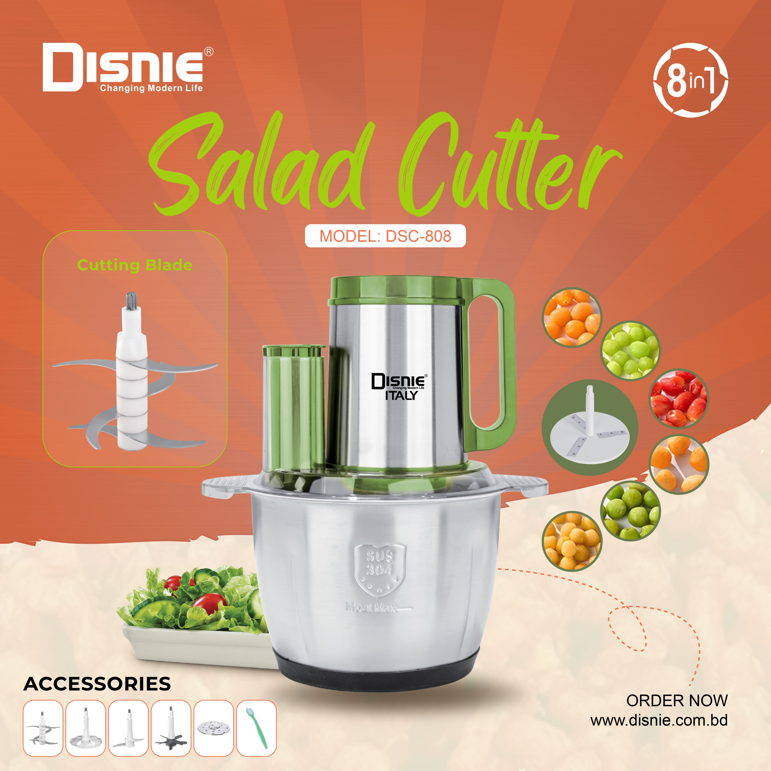 3.5L Disnie 8in1 DSC-808 Salad Cutter & Food Chopper With Fruits Peeler