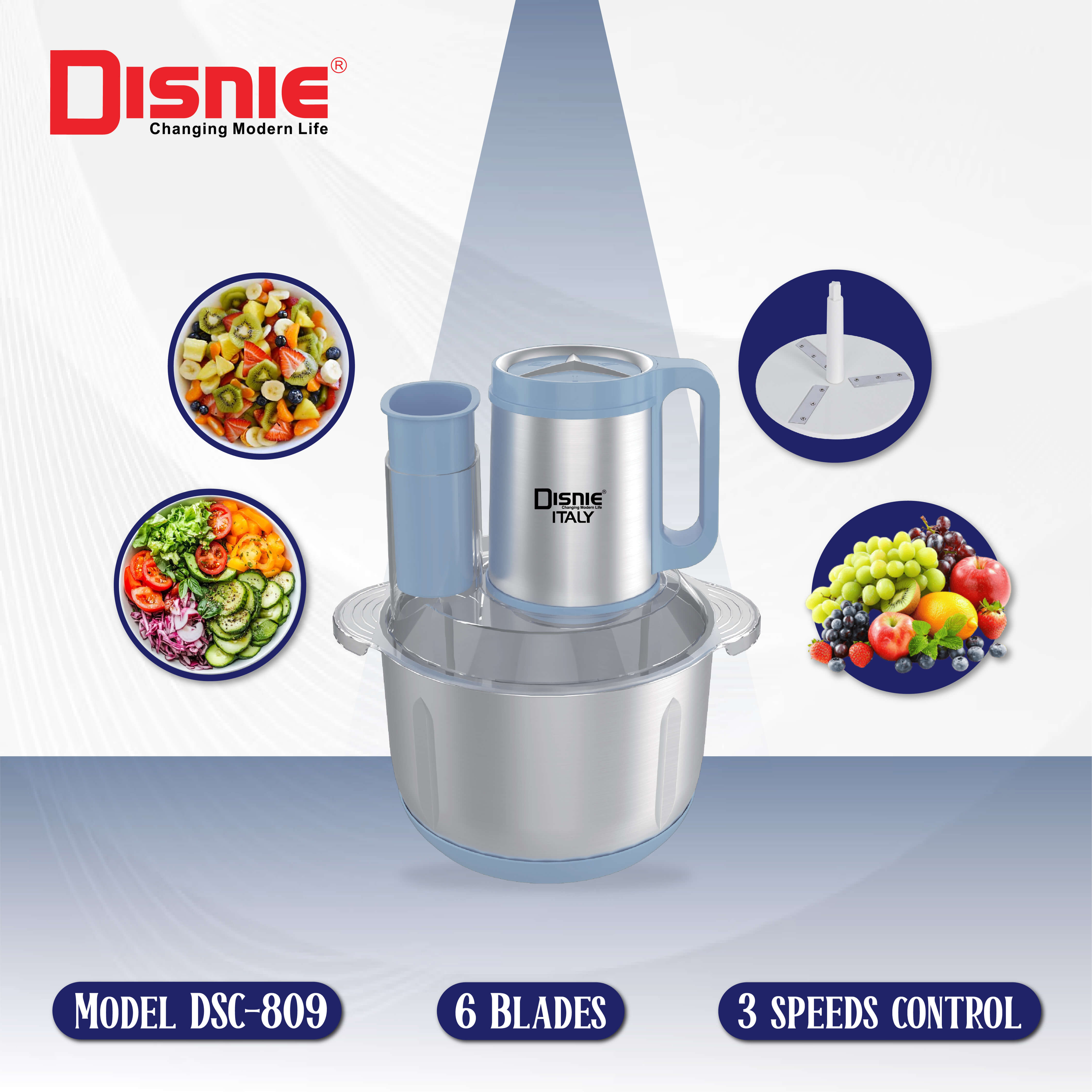 3.3L Disnie 8 in1 DSC-808 Salad Cutter & Food Chopper With Fruits Pleeler